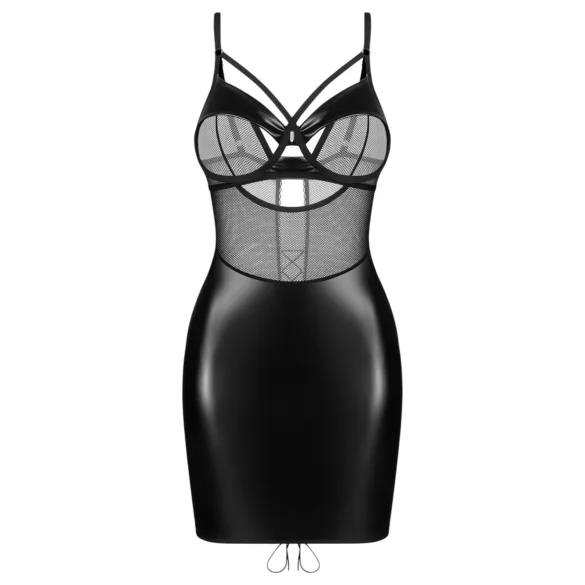 Obsessive Dominna - kiiltävä wetlook mekko - verkkoyksityiskohdat - musta