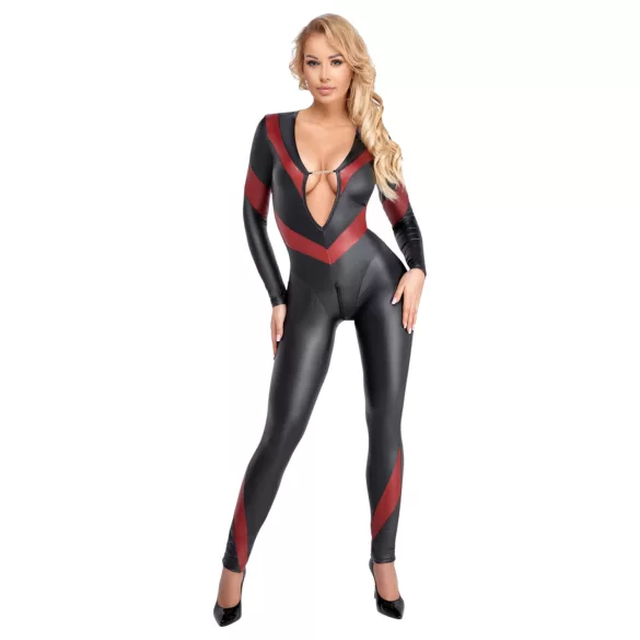 Cottelli - vetoketjullinen catsuit - tekonahka - musta
