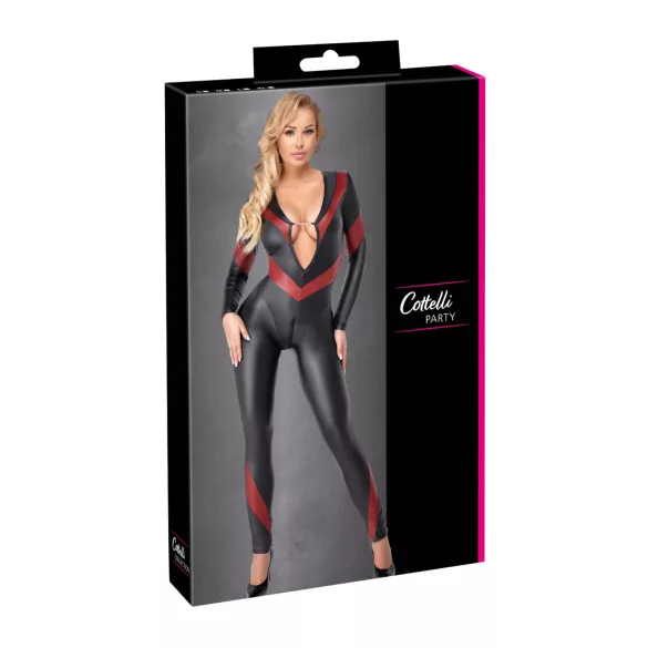 Cottelli - vetoketjullinen catsuit - tekonahka - musta