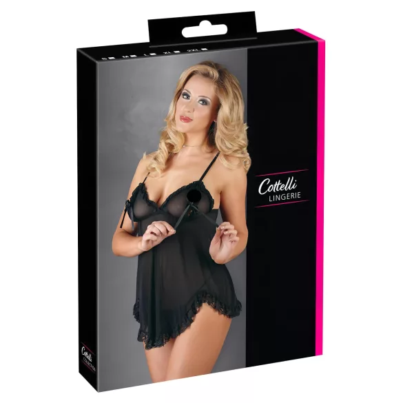 Cottelli - babydoll - kevyt röyhelö - musta - L