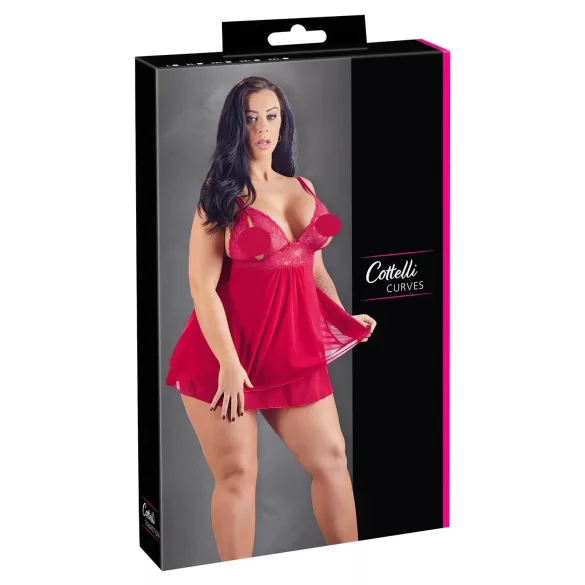 Cottelli Plus Size - babydoll pitsillä - punainen - iso koko - XL