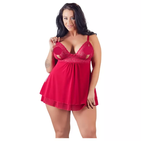 Cottelli Plus Size - babydoll pitsillä - punainen - iso koko - XL