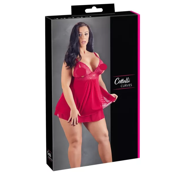Cottelli Plus Size - babydoll pitsillä - punainen - iso koko - 3XL