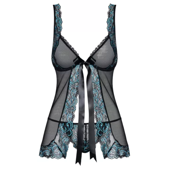 Obsessive Amanta - babydoll ja stringit - kirjottu - musta-turkoosi - L/XL