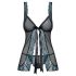 Obsessive Amanta - brodeerattu babydoll ja stringit (musta-turkoosi) - L/XL