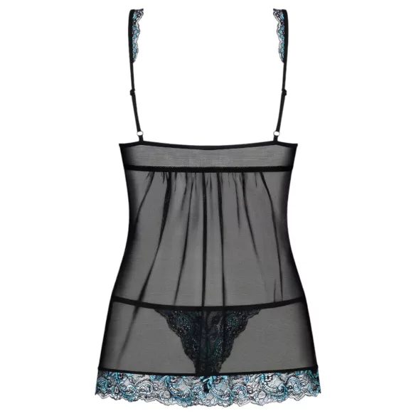 Obsessive Amanta - babydoll ja stringit - kirjottu - musta-turkoosi - L/XL