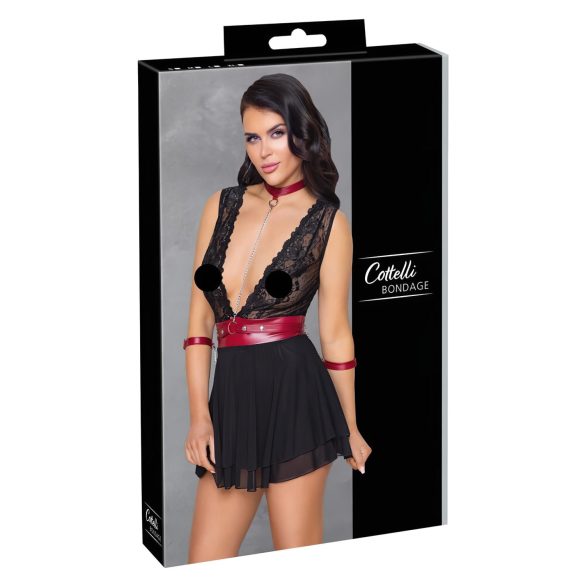 Cottelli Bondage - kaulapannallinen pitsibabydoll (musta) - M
