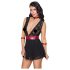 Cottelli Bondage - kaulapannallinen pitsibabydoll (musta) - XL
