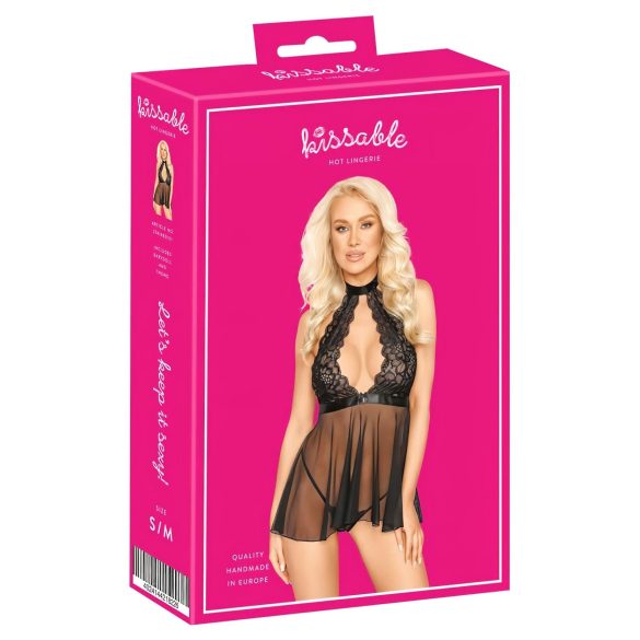 Suudeltava - pitsinen babydoll kaulanauhalla (musta) - L/XL
