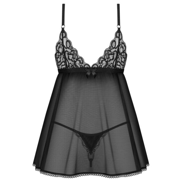 Obsessive Blomentis - babydoll setti - pitsiyksityiskohdat - musta - M/L