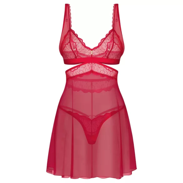 Obsessive Cupide Desir - läpinäkyvä pitsinen babydoll-setti - punainen