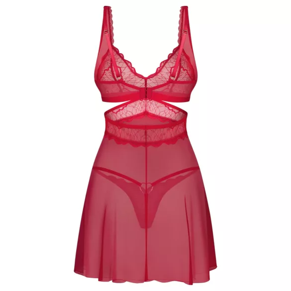Obsessive Cupide Desir - läpinäkyvä pitsinen babydoll-setti - punainen