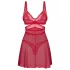 Obsessive Cupide Desir - läpinäkyvä pitsinen babydoll-setti - punainen