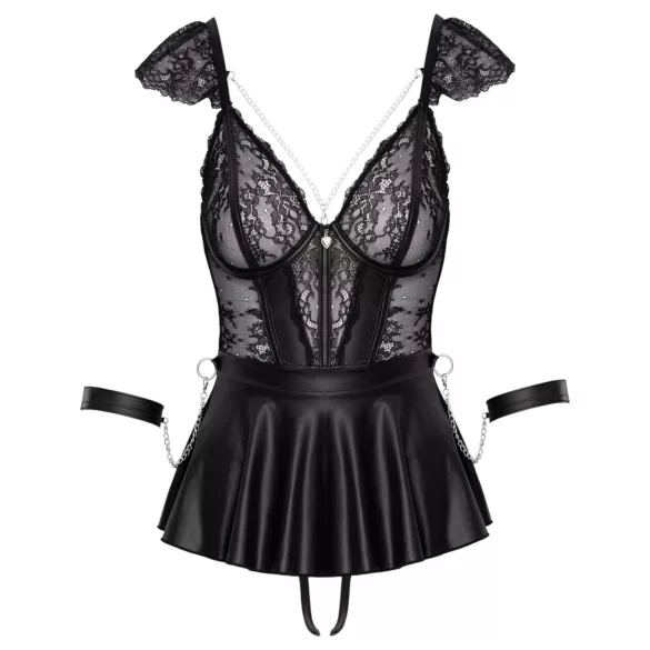 Cottelli Bondage - pitsinen minimekko käsiraudoilla (musta) - L