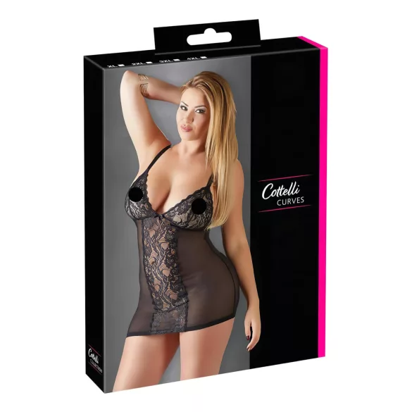 Cottelli Plus Size - läpikuultava pitsinen babydoll - musta - 4XL