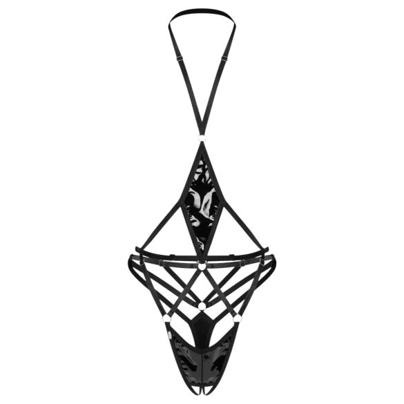 Obsessive - avonainen body hihnoilla - musta