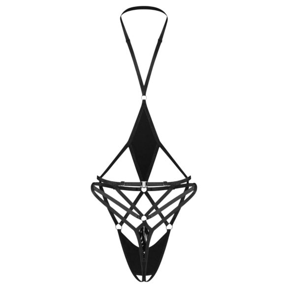 Obsessive - avonainen body hihnoilla - musta - L/XL