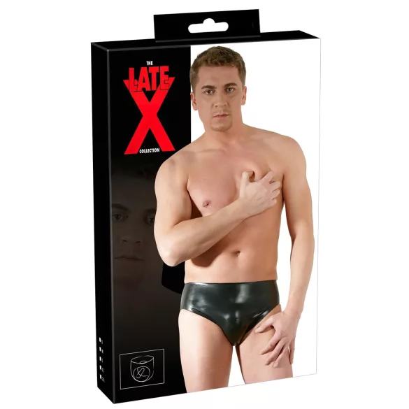 LATEX - miesten alushousut sisäisellä penisdildolla - lateksi musta - M