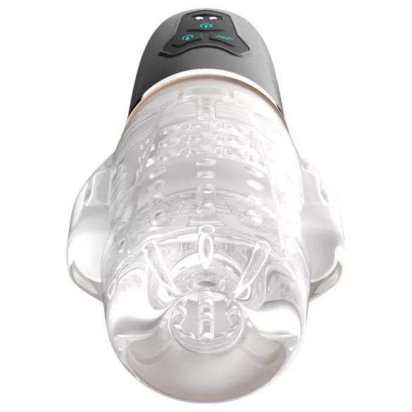 Funny Me Rocket Cup - masturbaattori imu ja värinä - läpinäkyvä/musta