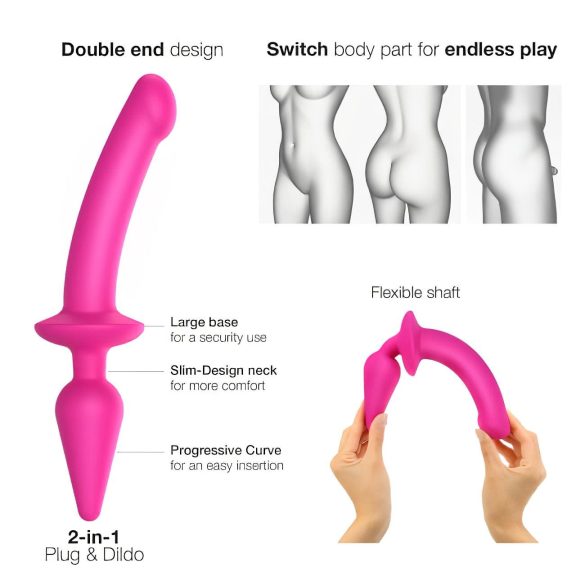 Strap-on-me Swith Puoli-Realistinen L - 2in1 silikonidildo (pinkki)