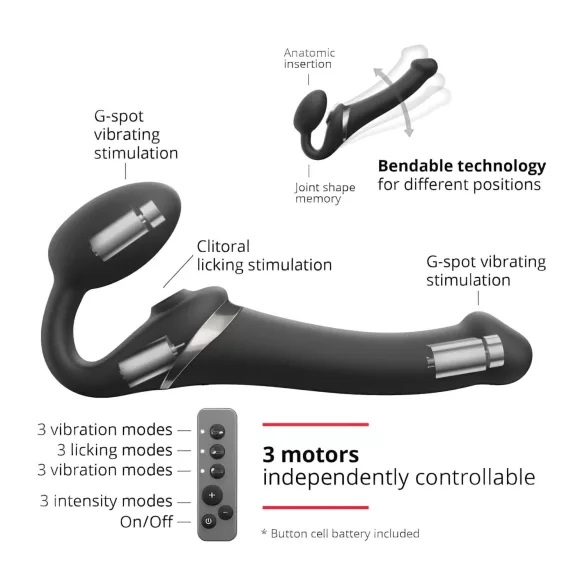 Strap-on-me S - strap-on vibratori - paineaalto - musta