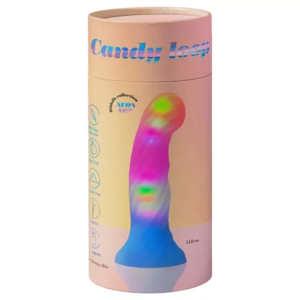 Love to Love Candy Loop - LED-valolla varustettu silikonidildo (vaaleanpunainen-sininen) - 16,9 cm