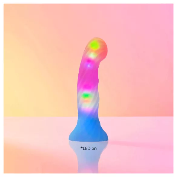 Love to Love Candy Loop - LED-valolla varustettu silikonidildo (vaaleanpunainen-sininen) - 16,9 cm