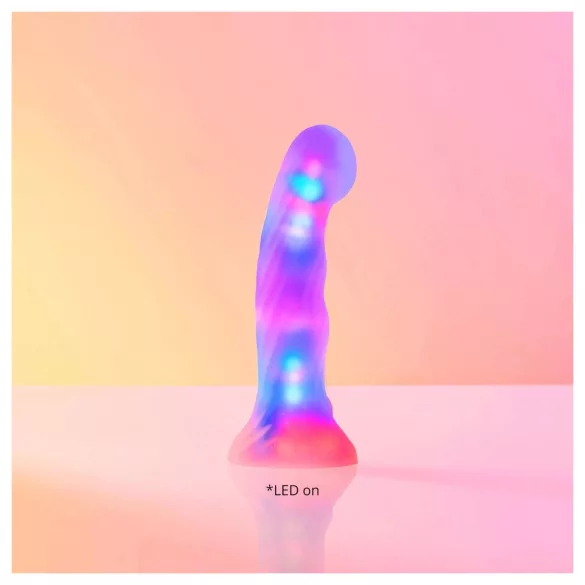 Love to Love Sugar Bomb - LED-valolla varustettu silikonidildo (vaaleanpunainen-keltainen) - 16,9 cm