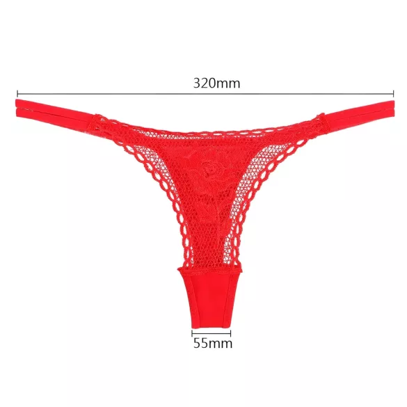 Panty Rose - ruusukukkainen stringtanga - punainen S-L