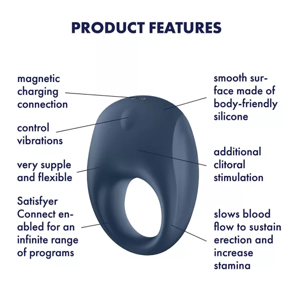Satisfyer Strong One - Sovelluksella ohjattava värisevä penisrengas miehille (sininen)