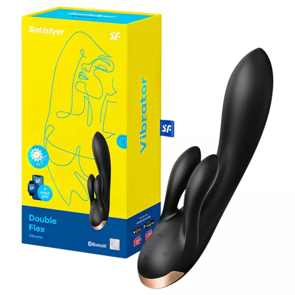 Satisfyer Double Flex - Sovelluksella ohjattava klitoriskiihotin, jossa on joustava varsi (musta)