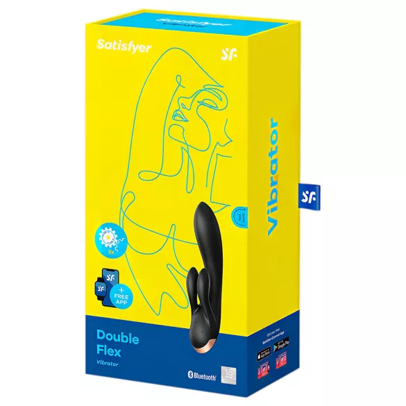 Satisfyer Double Flex - Sovelluksella ohjattava klitoriskiihotin, jossa on joustava varsi (musta)