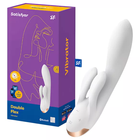 Satisfyer Double Flex - Sovelluksella ohjattava klitoriskiihotinvarrellinen vibraattori (valkoinen)