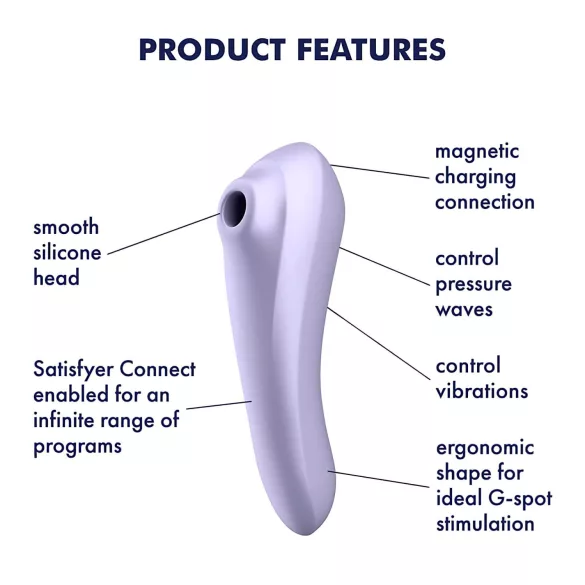 Satisfyer Dual Pleasure - älykkäästi ohjattava 2in1 paineaaltovibraattori - lila