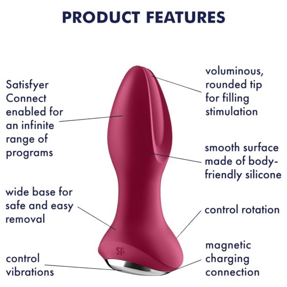 Satisfyer Rotator Plug 2 - ladattava anustappi vibraattori helmillä punainen