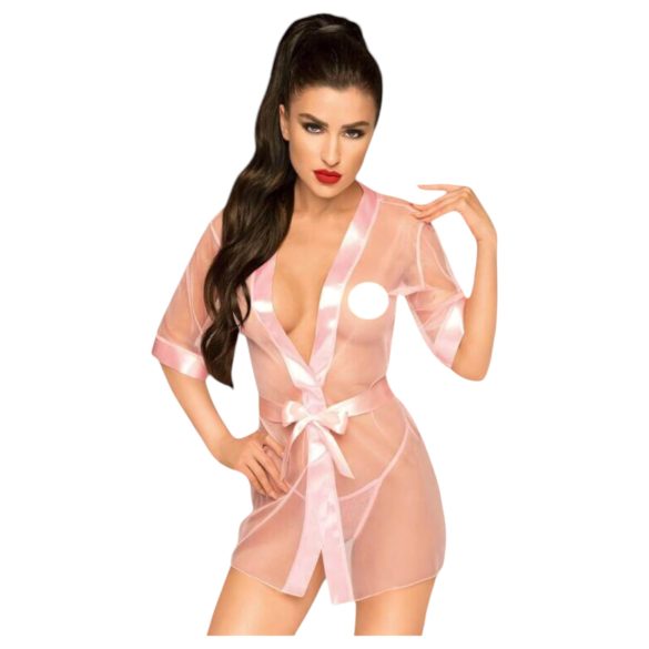 Penthouse Midnight Mirage - satiininen aamutakki ja stringit (pinkki) - XL