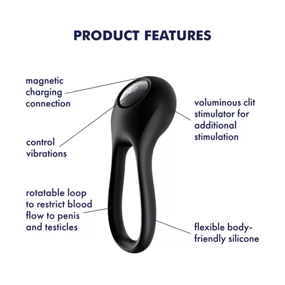 Satisfyer Majestic Duo - ladattava, vedenpitävä penisrengas (musta)