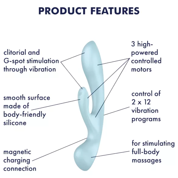Satisfyer Triple Oh - ladattava, klitorishaaralla varustettu vibraattori (sininen)