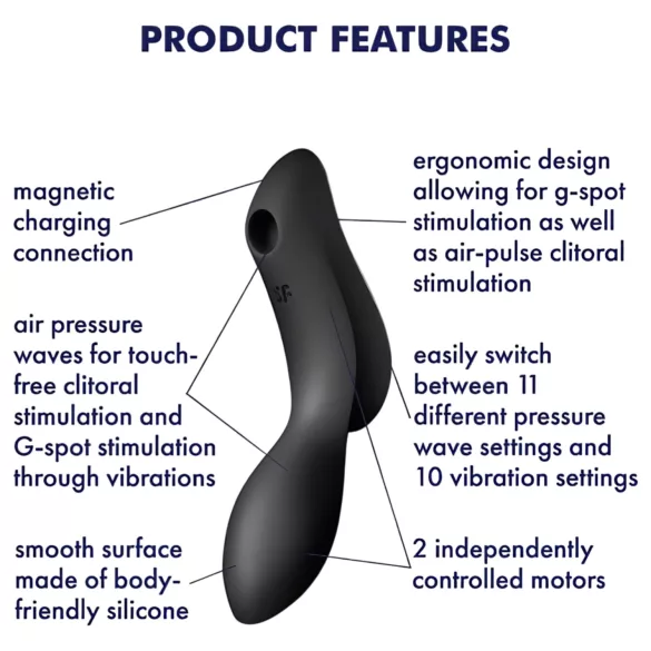 Satisfyer Curvy Trinity 2 - ilmalla pulsoiva 2-in-1 vibraattori (musta)