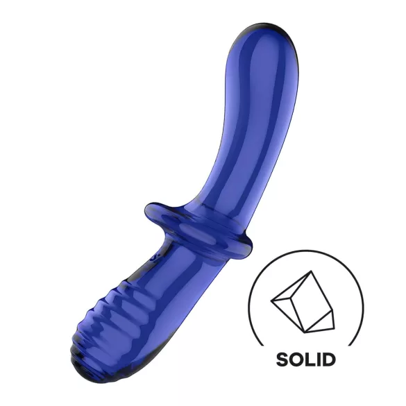 Satisfyer Double Crystal - kaksipäinen lasidildo - sininen