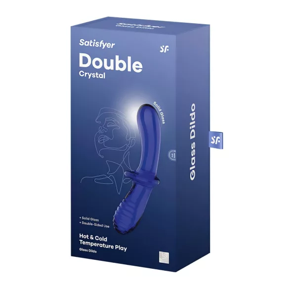 Satisfyer Double Crystal - kaksipäinen lasidildo - sininen