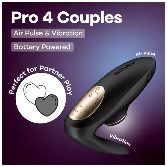 Satisfyer Pro 4 Couples - parivibraattori ilmapulsseilla - musta