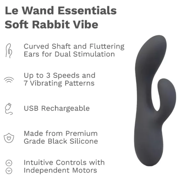 le Wand Soft Rabbit - klitoriskiihotin vibratori kahdella moottorilla - musta