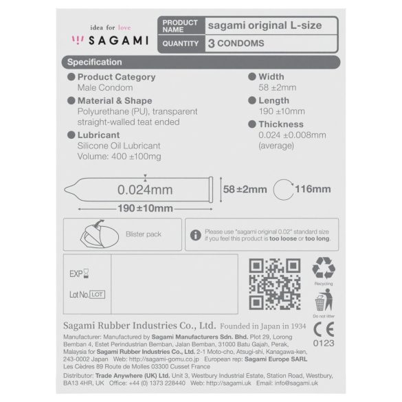 Sagami Original 0,02 L - kondomi - 58mm - 3 kpl