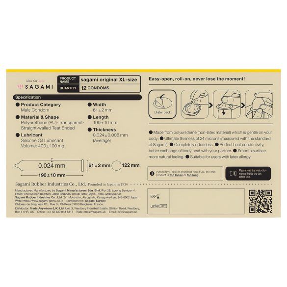 Sagami Original 0.02 XL - kondomi - 61mm - 12 kpl