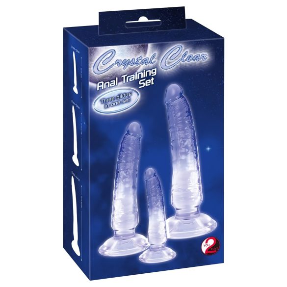 Crystal Clear - anustreenari dildo setti - 3 kpl - kirkas/sininen