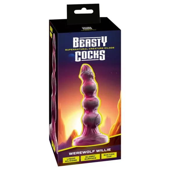 Beasty Cocks - Ihmissusi-Willie dildo imukupilla - viininpunainen (21 cm)