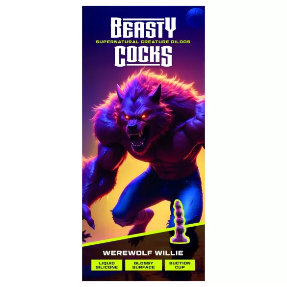 Beasty Cocks - Ihmissusi-Willie dildo imukupilla - viininpunainen (21 cm)