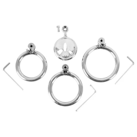fetish collection - minikokohäkki, jossa 3 vaihdettavaa kivusrengasta (hopea)