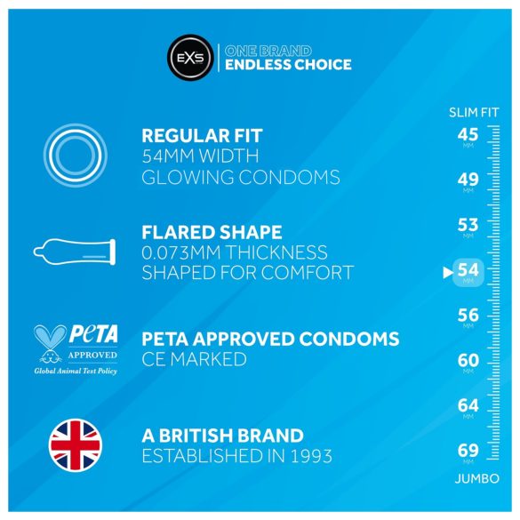 EXS Glow - hehkuva kondomi - 3 kpl